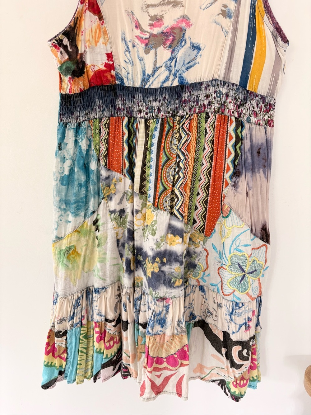 SACRED THREADS L Patchwork Dress Multicolor Boho Embroidered Floral Festival - Picture 11 of 14
